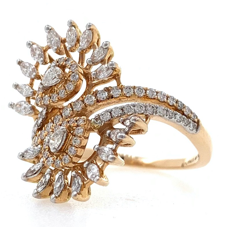 18kt / 750 rose gold floral diamond ladies ring 9lr79 - Image 3