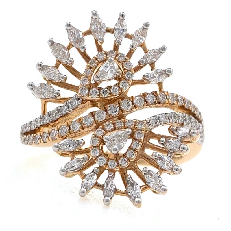 18kt / 750 rose gold floral diamond ladies ring 9lr79