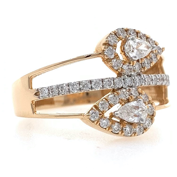 18kt / 750 rose gold two drop diamond ladies ring 9lr64 - Image 2