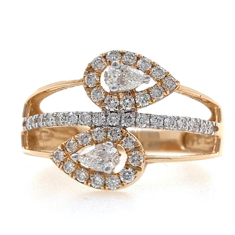 18kt / 750 rose gold two drop diamond ladies ring 9lr64