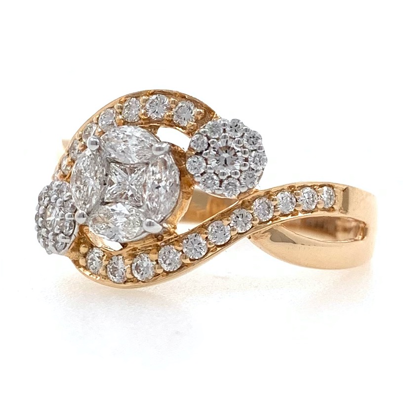 18kt / 750 rose gold three solitaire look diamond ladies ring 9lr63 - Image 3