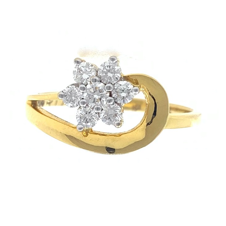 18kt / 750 yellow gold flower diamond ladies ring 9lr29