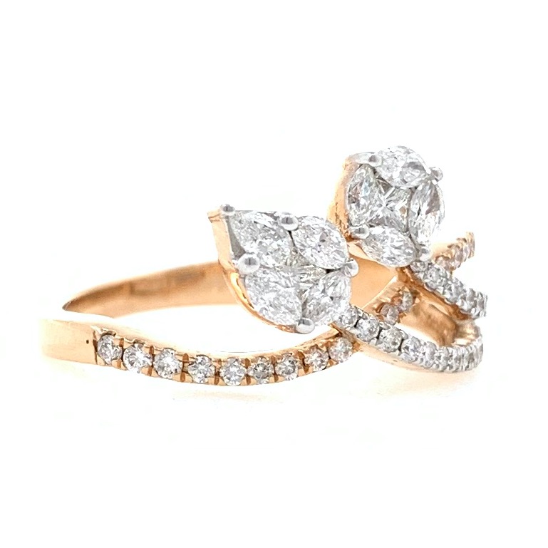 18kt / 750 rose gold two solitaire effect diamond ladies ring 9lr18 - Image 2