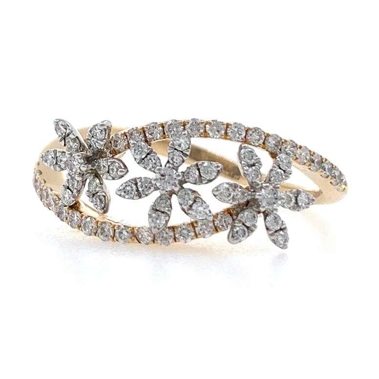 18kt / 750 rose gold three flower diamond ladies ring 9lr3