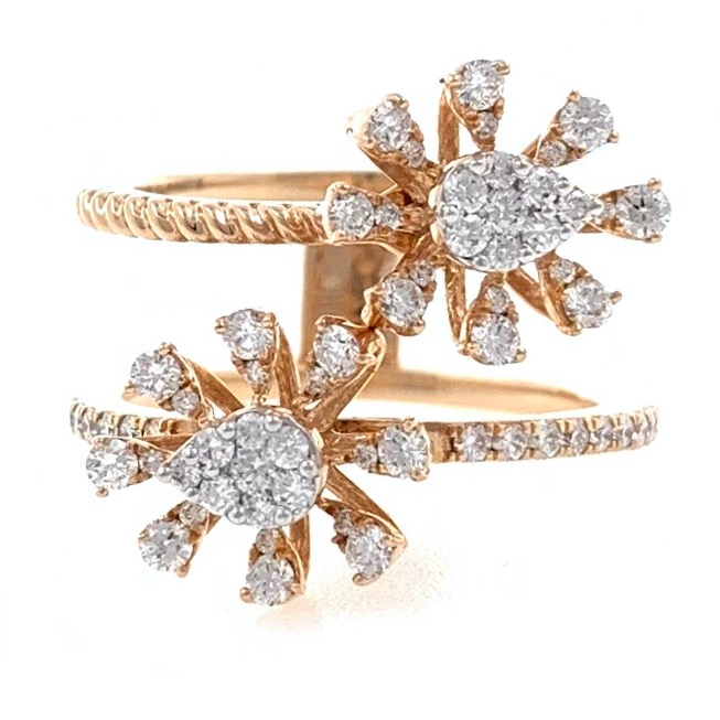 18kt / 750 rose gold two flower diamond ring 8lr251