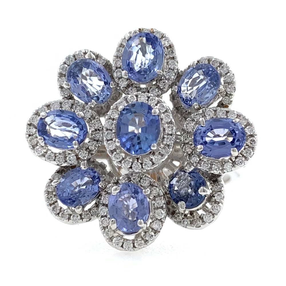 18kt / 750 white gold floral cocktail diamond ladies ring 8lr238
