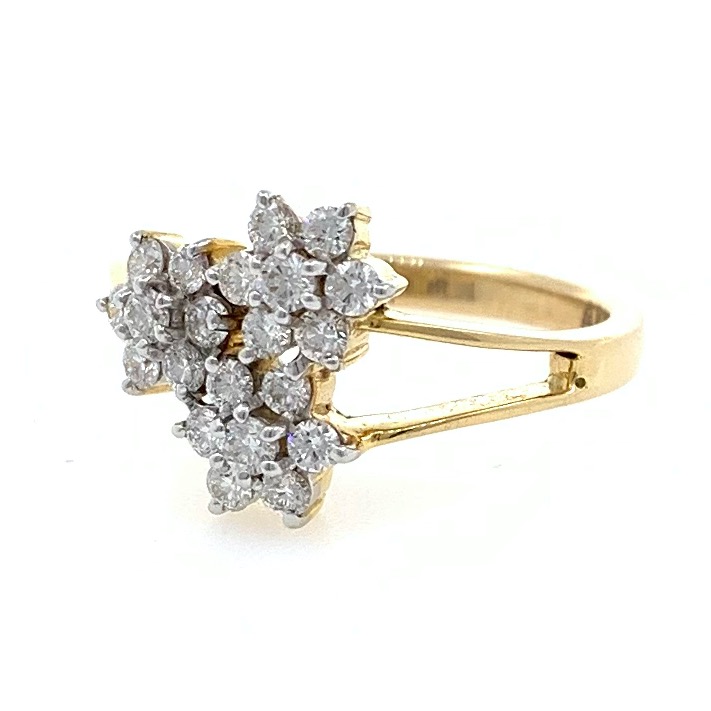 18kt / 750 yellow gold three flower diamond ring for ladies 8lr227 - Image 3