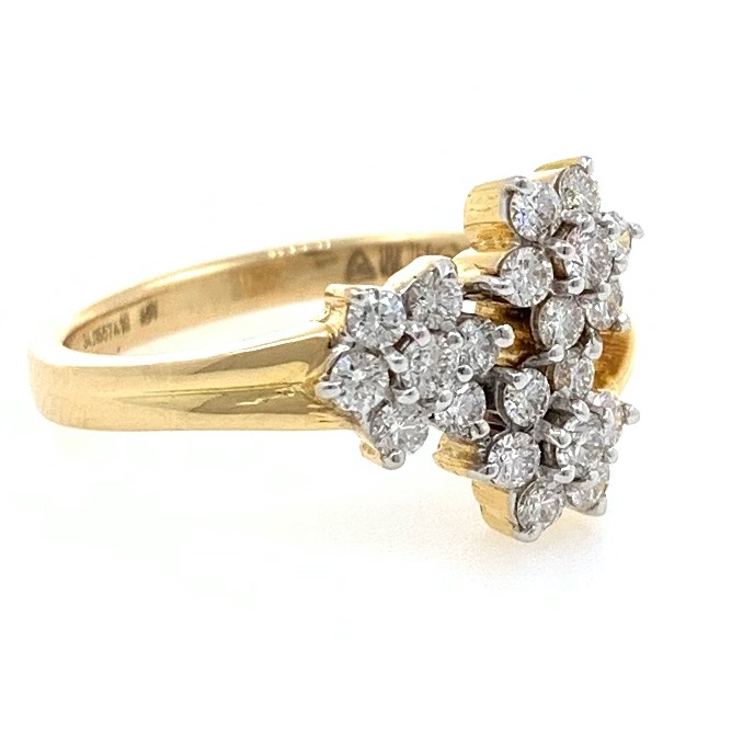 18kt / 750 yellow gold three flower diamond ring for ladies 8lr227 - Image 2