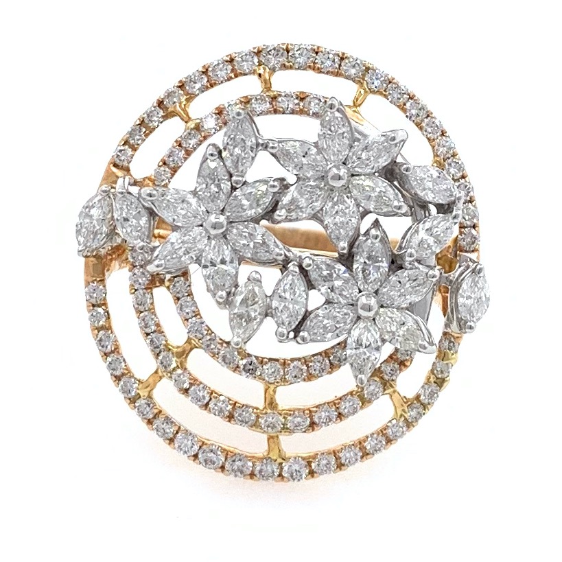18kt / 750 floral design cocktail diamond ladies ring 8lr188