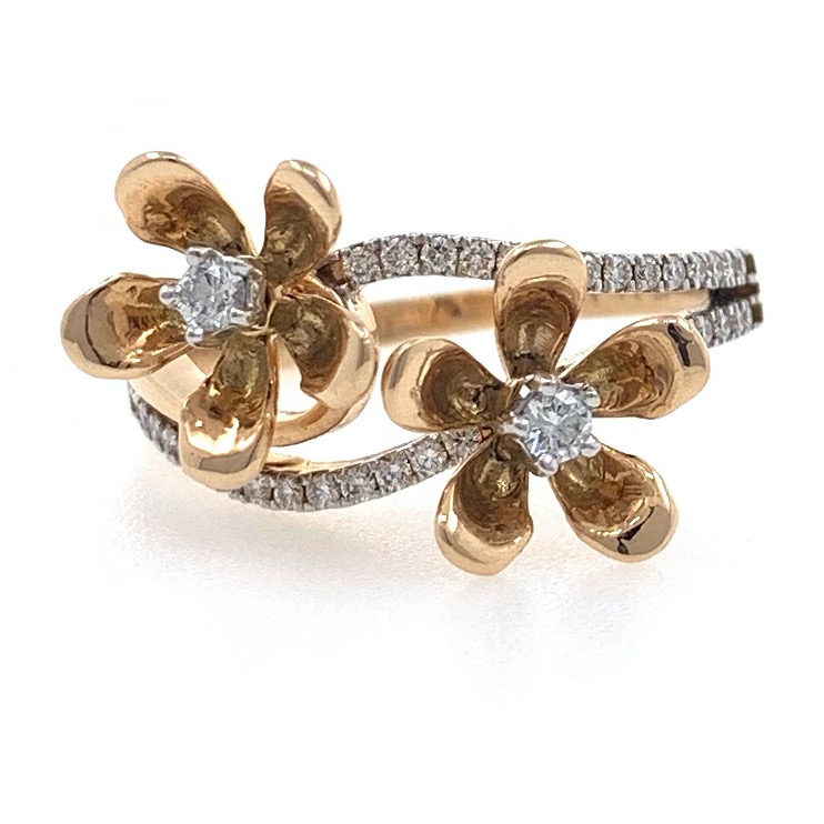 18kt / 750 rose gold two flower daily wear diamond ring 8lr170