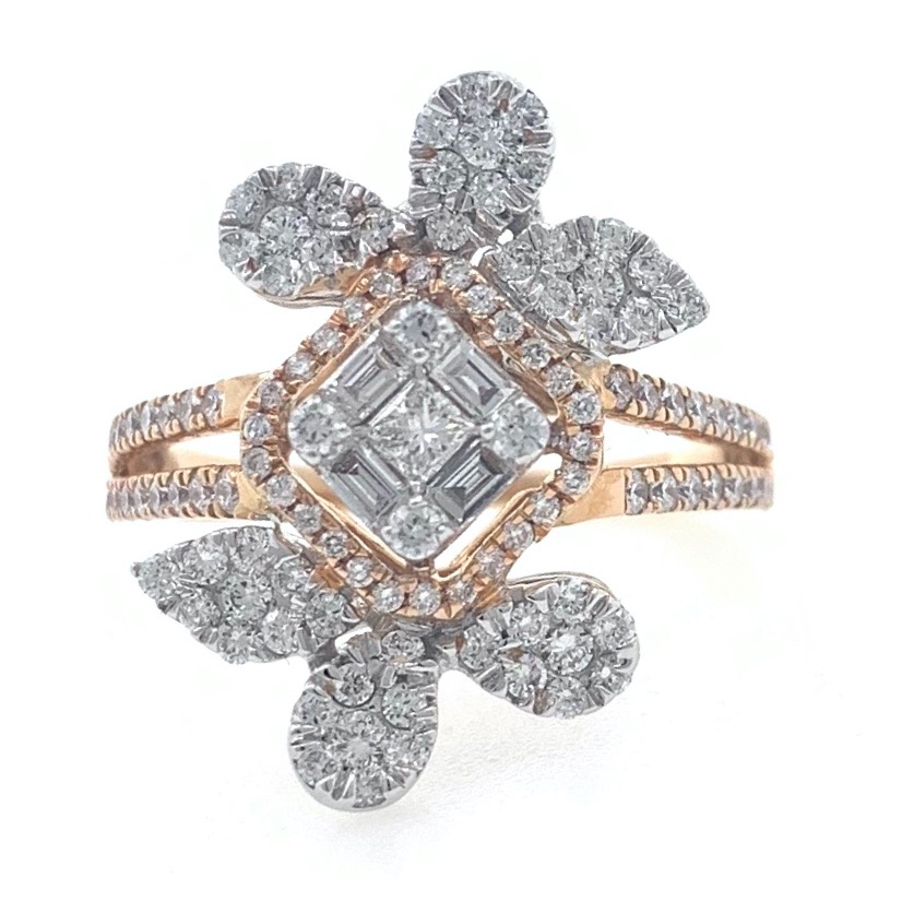 18kt / 750 rose gold evening wear designer diamond ring 8lr163