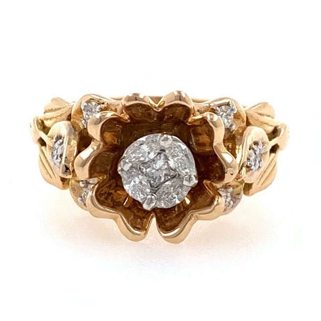 18kt / 750 rose gold floral design party wear diamond ring for ladies 8lr134