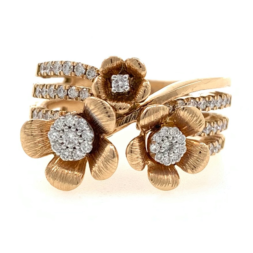 18kt / 750 rose gold flower design occasional diamond ladies ring 8lr98