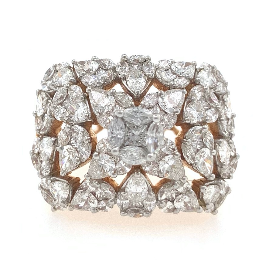 18kt / 750 fancy cocktail solitaire look diamond ring for ladies 8lr60