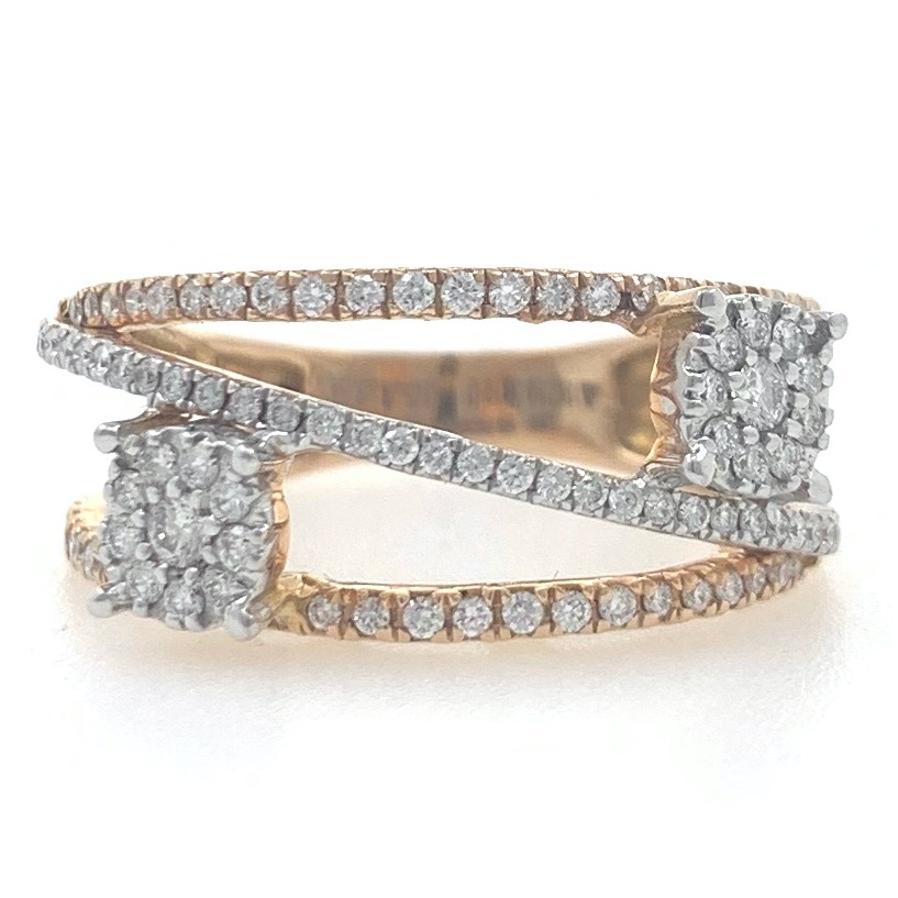 18kt / 750 rose gold 2 flower cocktail diamond ladies ring 7lr195