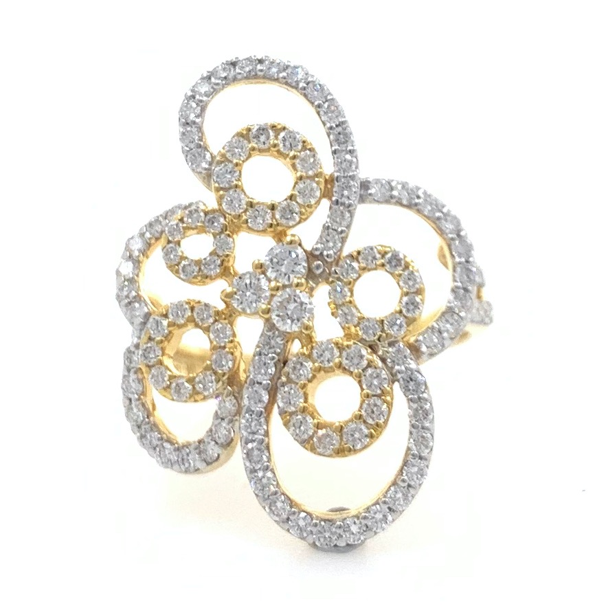 18kt / 750 yellow gold fancy cocktail diamond ring for ladies 6lr264