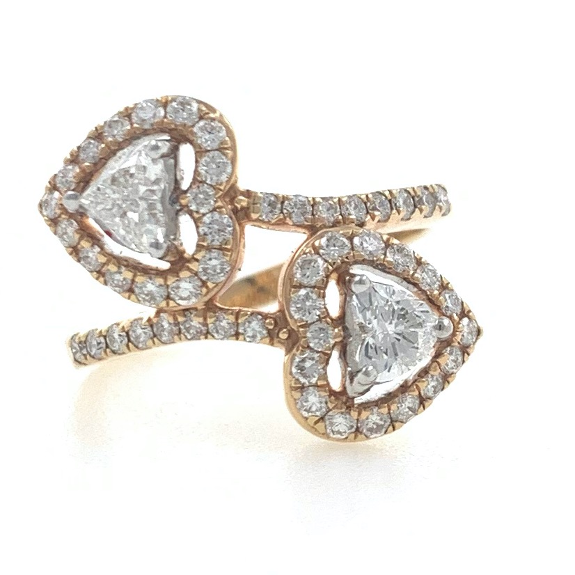 18kt / 750 rose gold two heart solitaire engagement ladies ring 6lr4