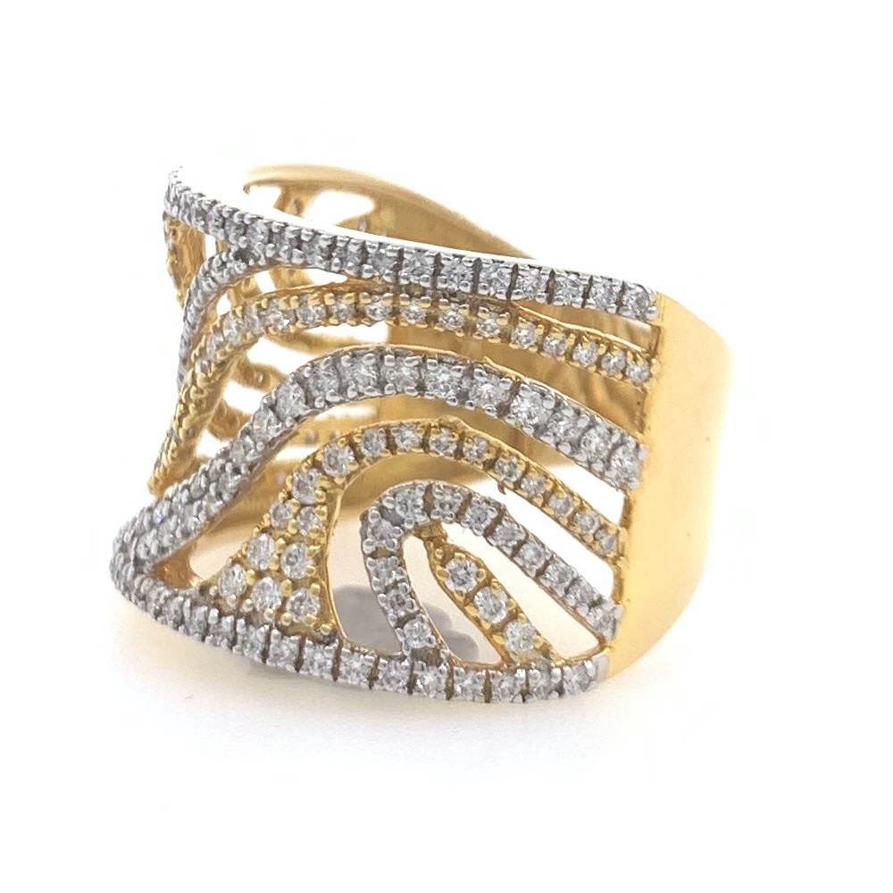 18kt / 750 yellow classic wave design diamond ladies ring 5lr682 - Image 3