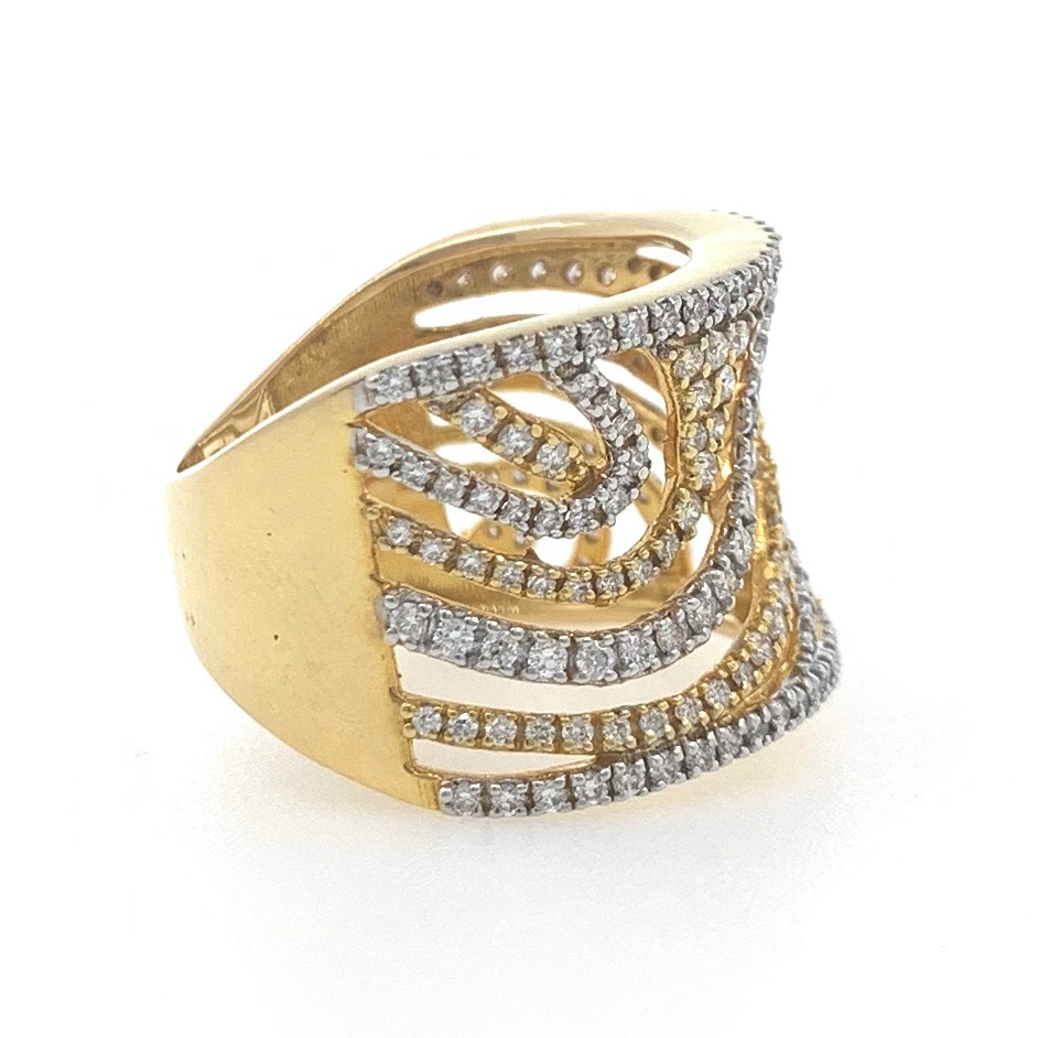 18kt / 750 yellow classic wave design diamond ladies ring 5lr682 - Image 2