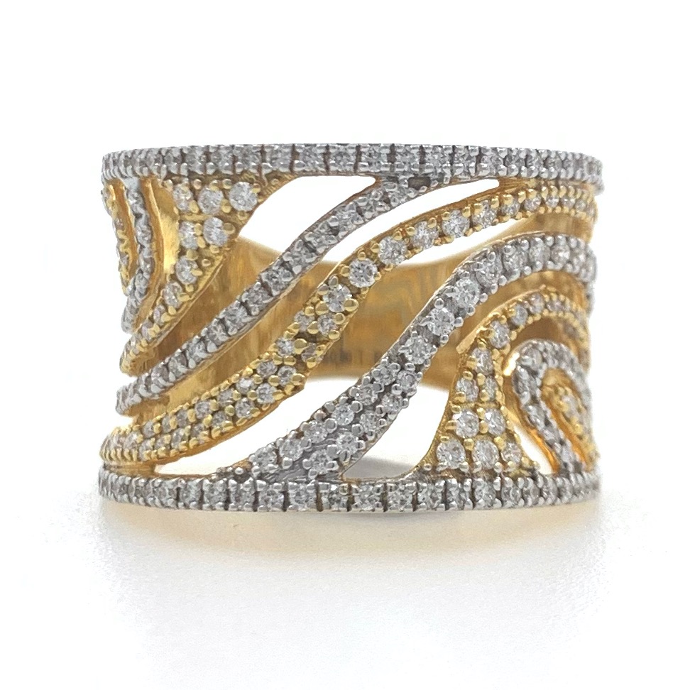 18kt / 750 yellow classic wave design diamond ladies ring 5lr682