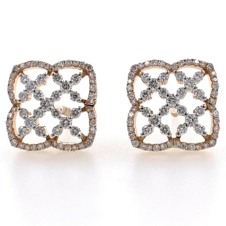 18K Rose Gold Square Design Diamond Earring RD-E05