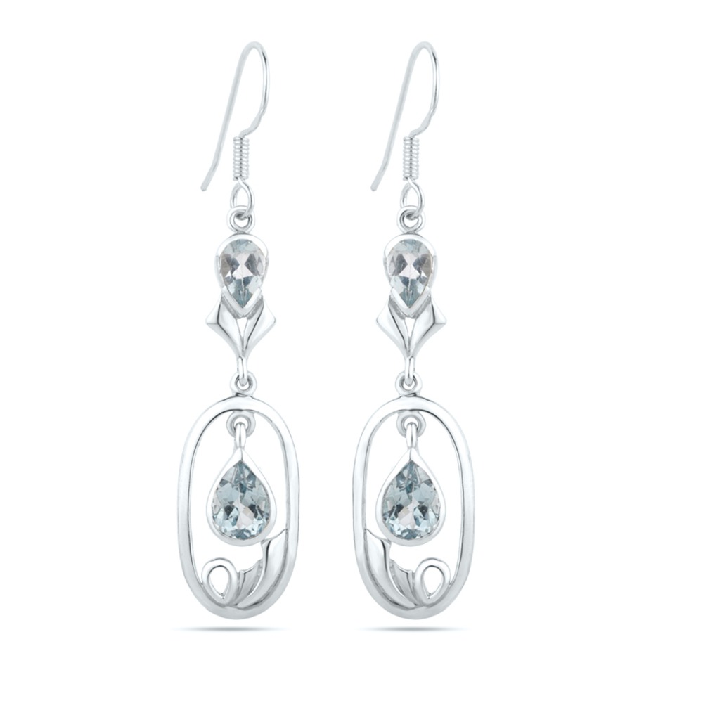 Blue Topaz Drop Earring,925 Sterling Silver Earring