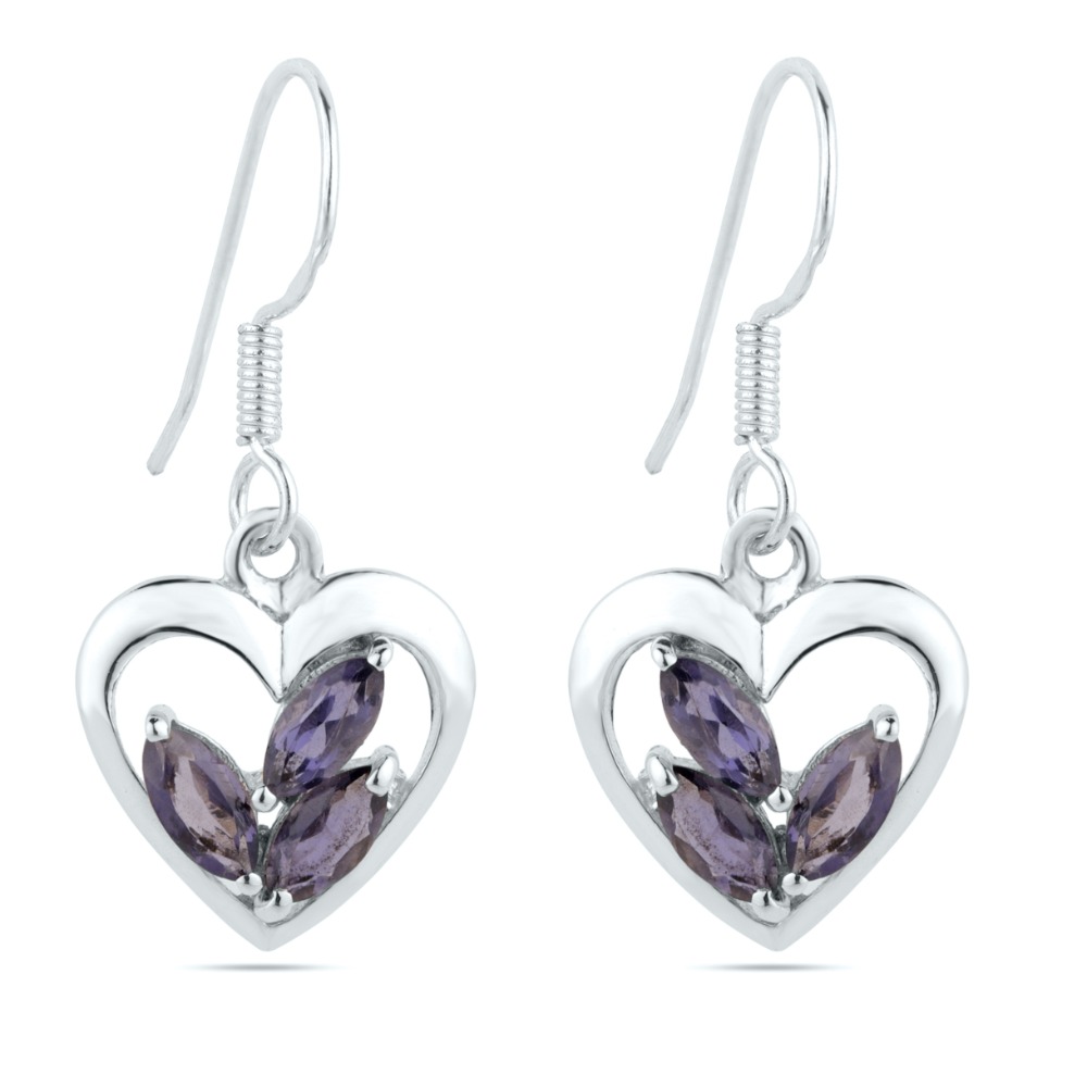 Heart Shape iolite Gemstone Earrings Sterling Silver