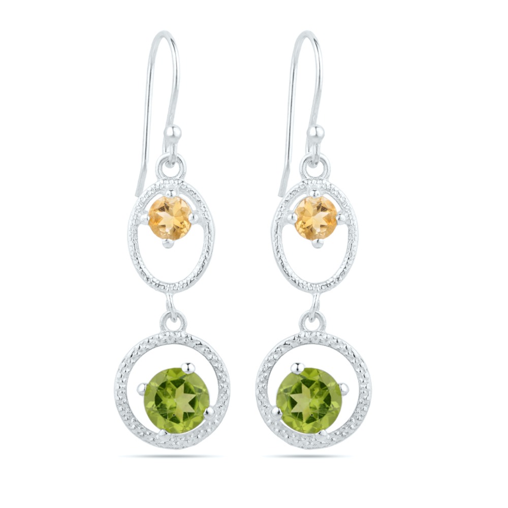 Sterling Silver Earrings with Citrine & Peridot Gemstones