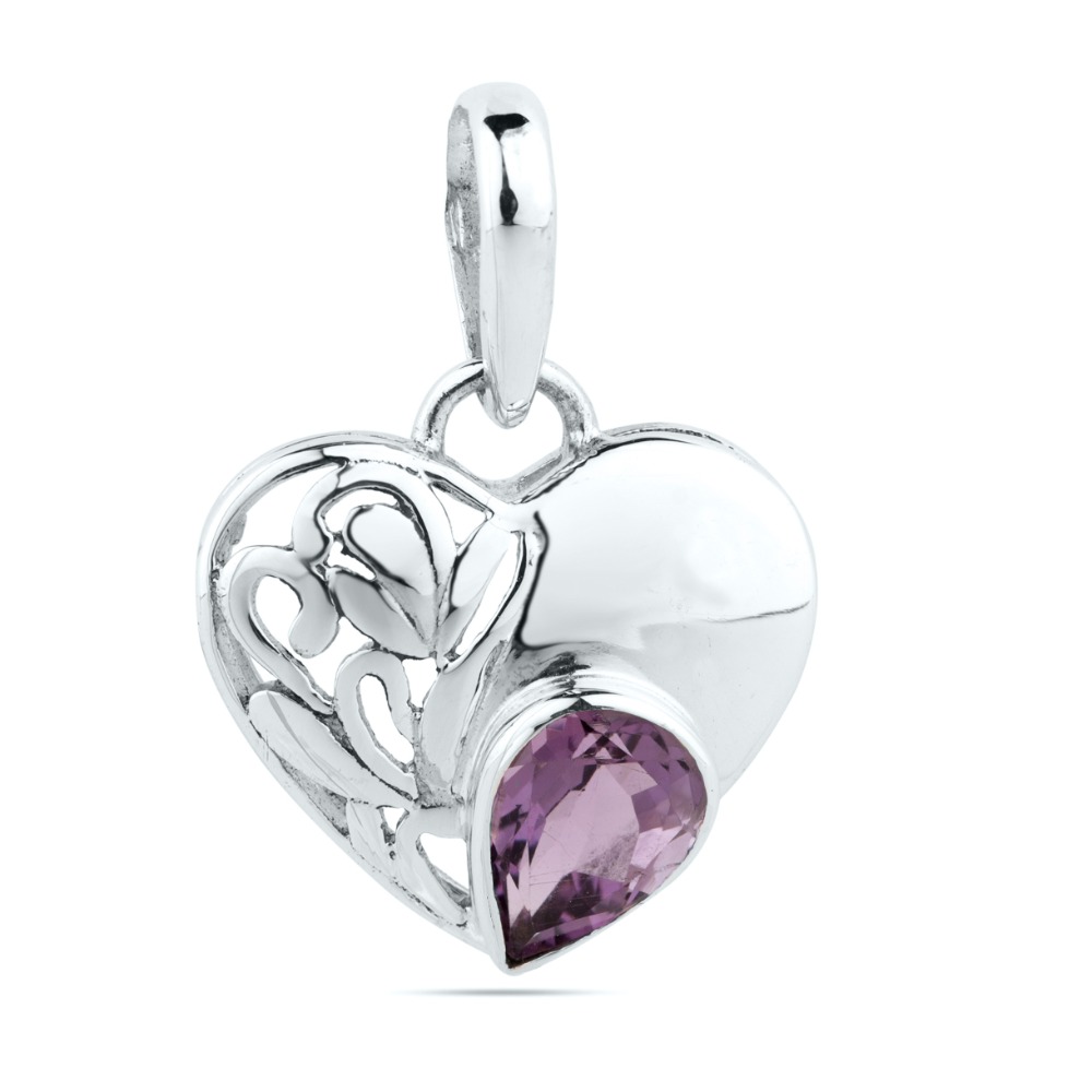 925 Sterling Silver Purple Amethyst Heart Pendant