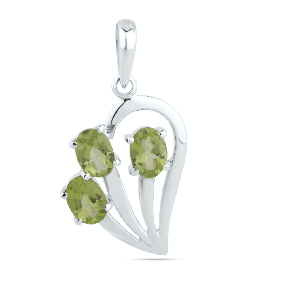 Natural Peridot Sterling Silver Heart Pendant