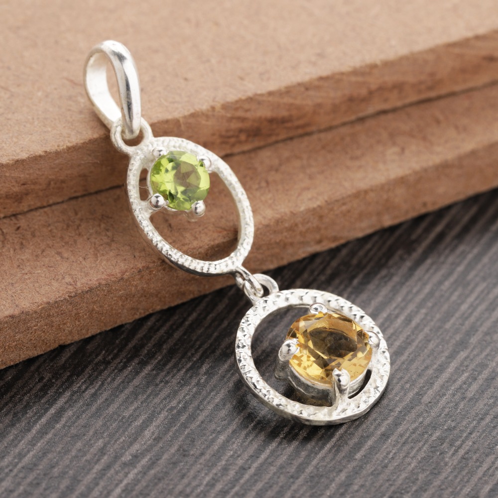 925 sterling silver citrine and peridot pendant