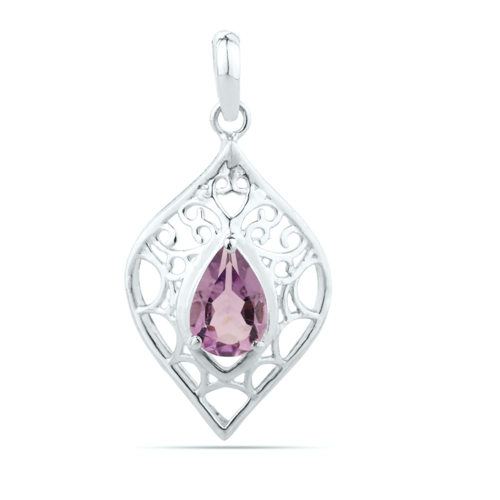 Purple amethyst pendant, faceted, set in 925 sterling silver
