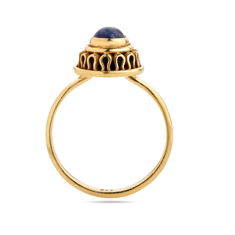 Round Lapis ring, gemstone gold ring, stackable ring, - Image 3