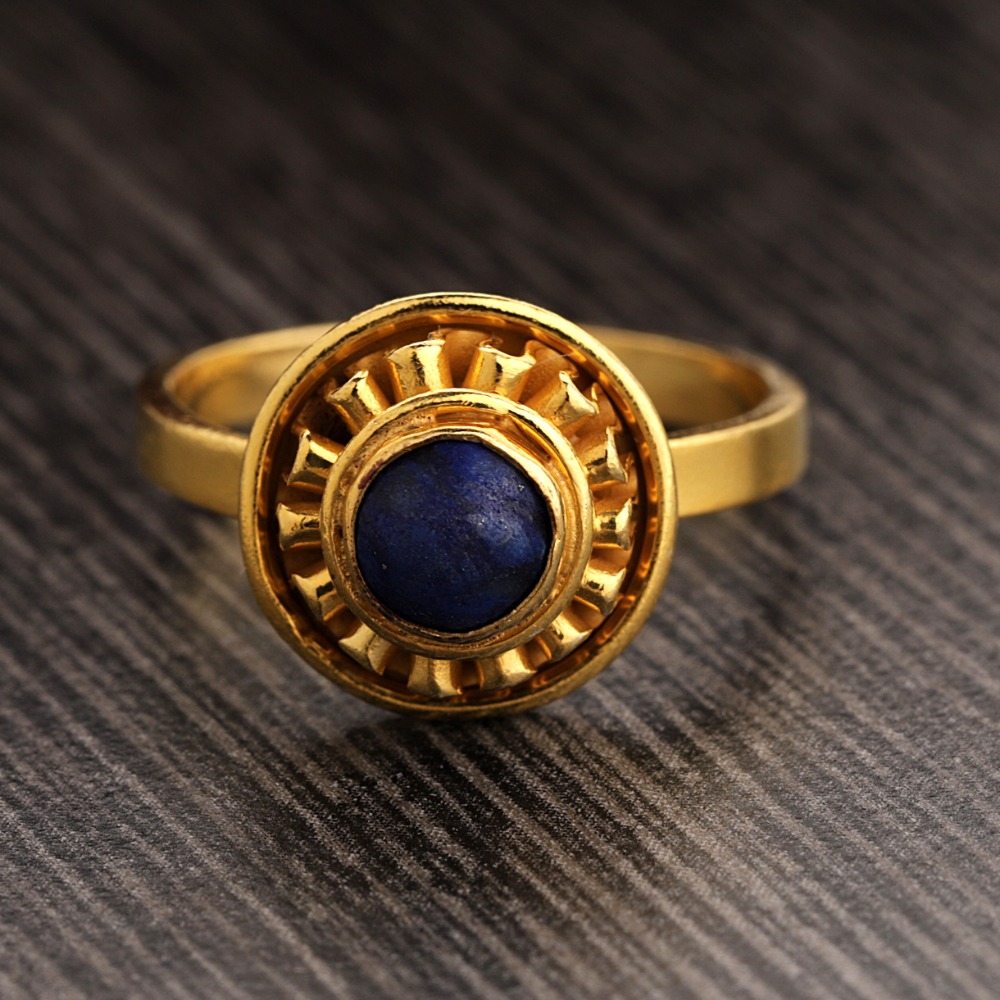 Round Lapis ring, gemstone gold ring, stackable ring, - Image 2