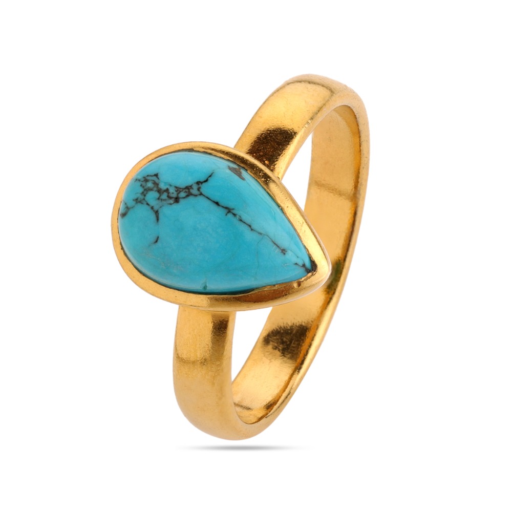 Turquoise Ring, 925 Sterling Silver, Pear Ring Gold Plated