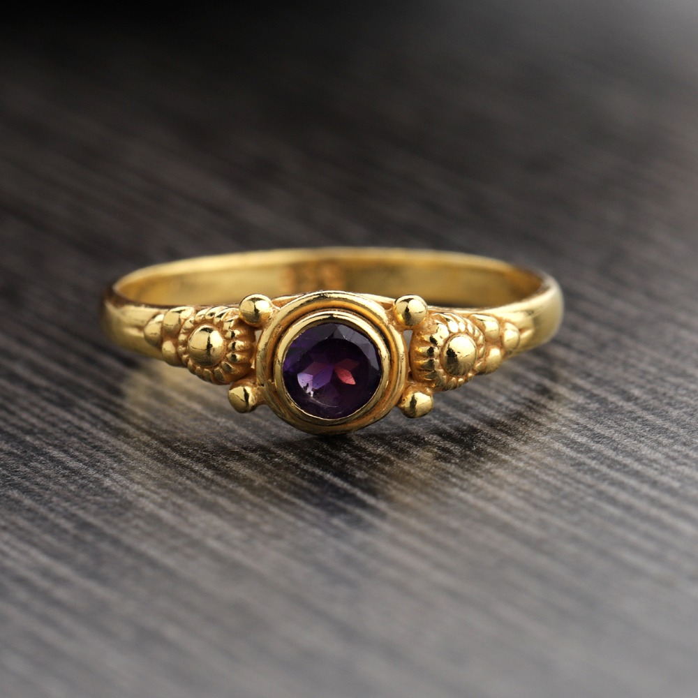 amethyst ring round cut purple amethyst ring gemstone ring - Image 2