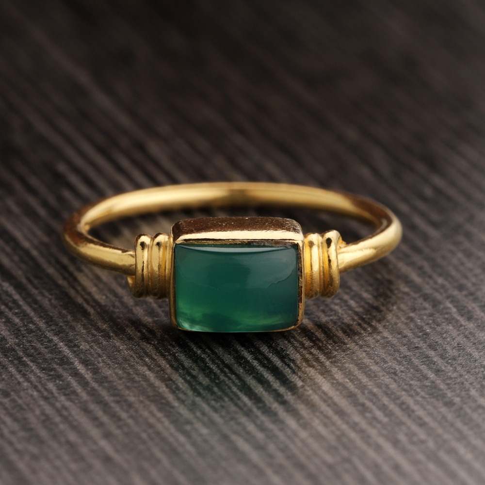 Natural Green Onyx Baguette Ring - Gemstone Ring - Image 2