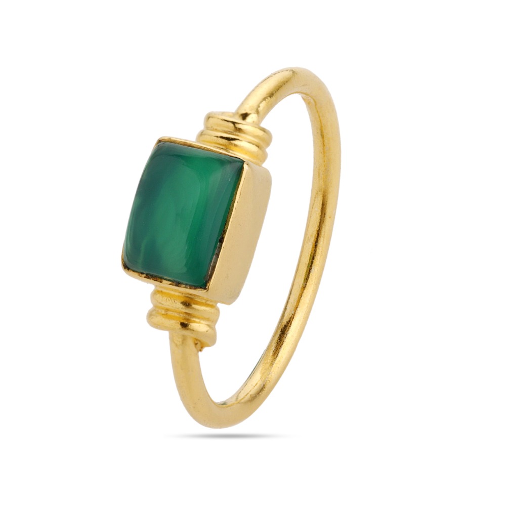 Natural Green Onyx Baguette Ring - Gemstone Ring