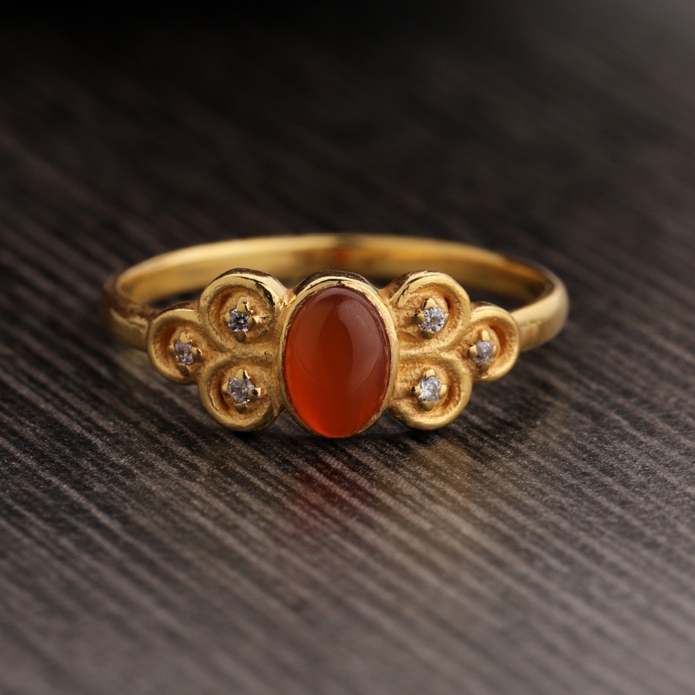 Natural Carnelian Ring, Oval Carnelian Ring, Carnelian CZ Ring - Image 2