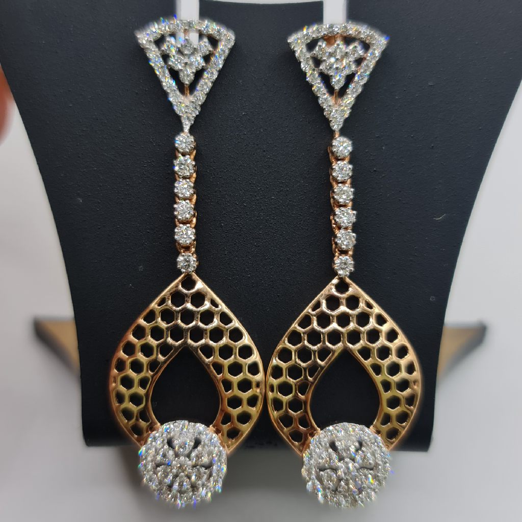 18 KT Hallmark Real Diamond  Long Fancy  Earing