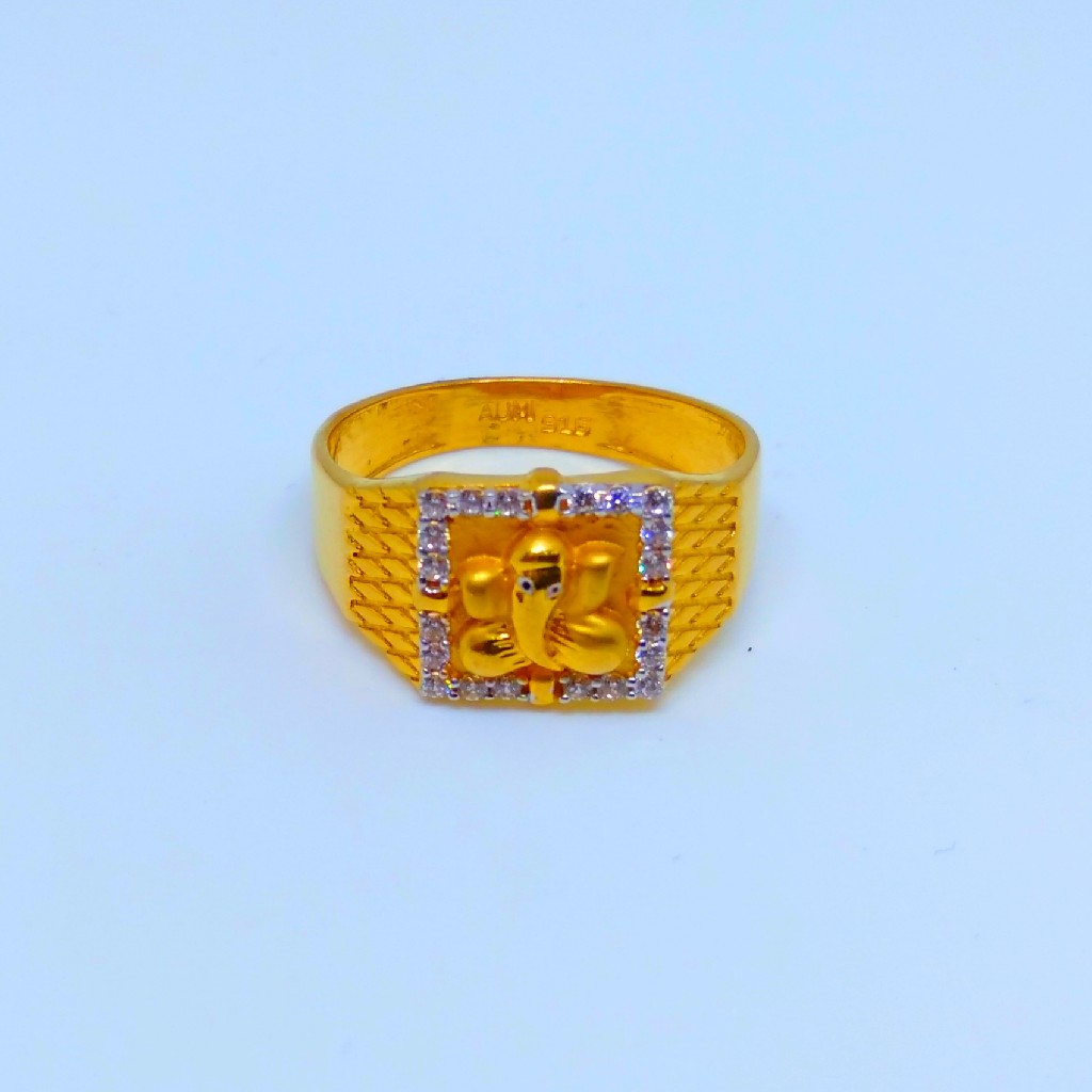 22 KT 916 Hallmark Fancy Ganpati Ji diamond gents Ring - Image 3