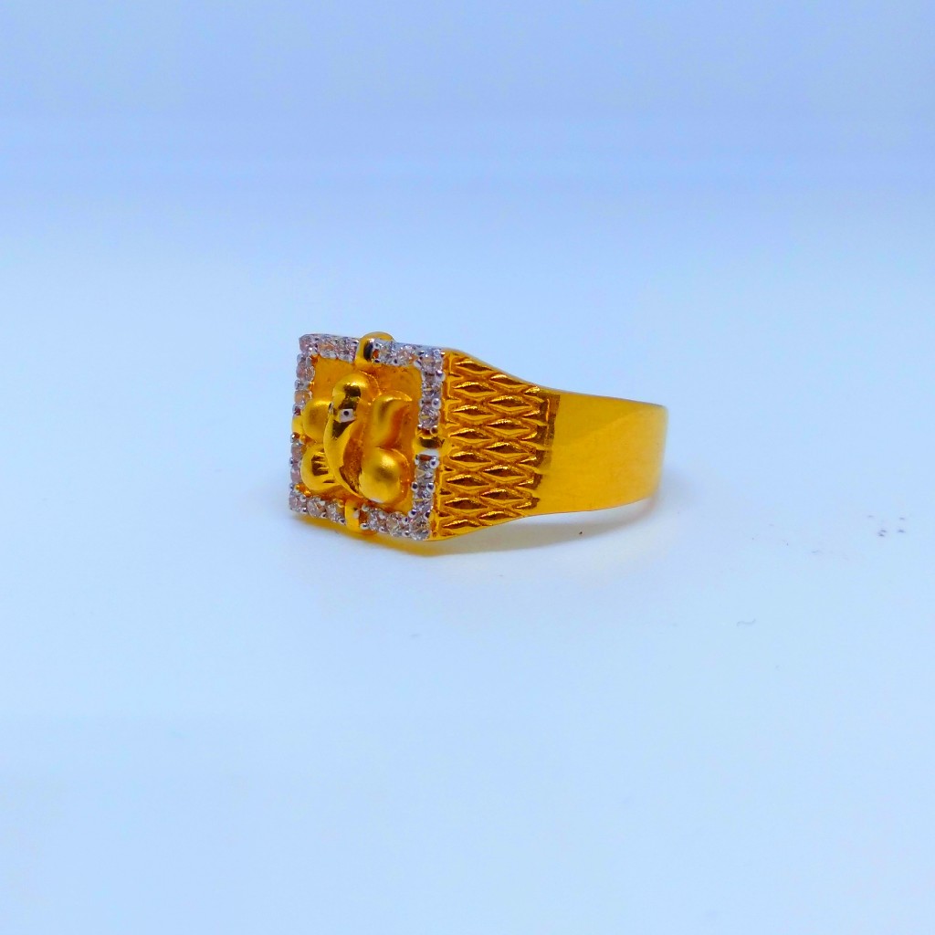 22 KT 916 Hallmark Fancy Ganpati Ji diamond gents Ring - Image 2