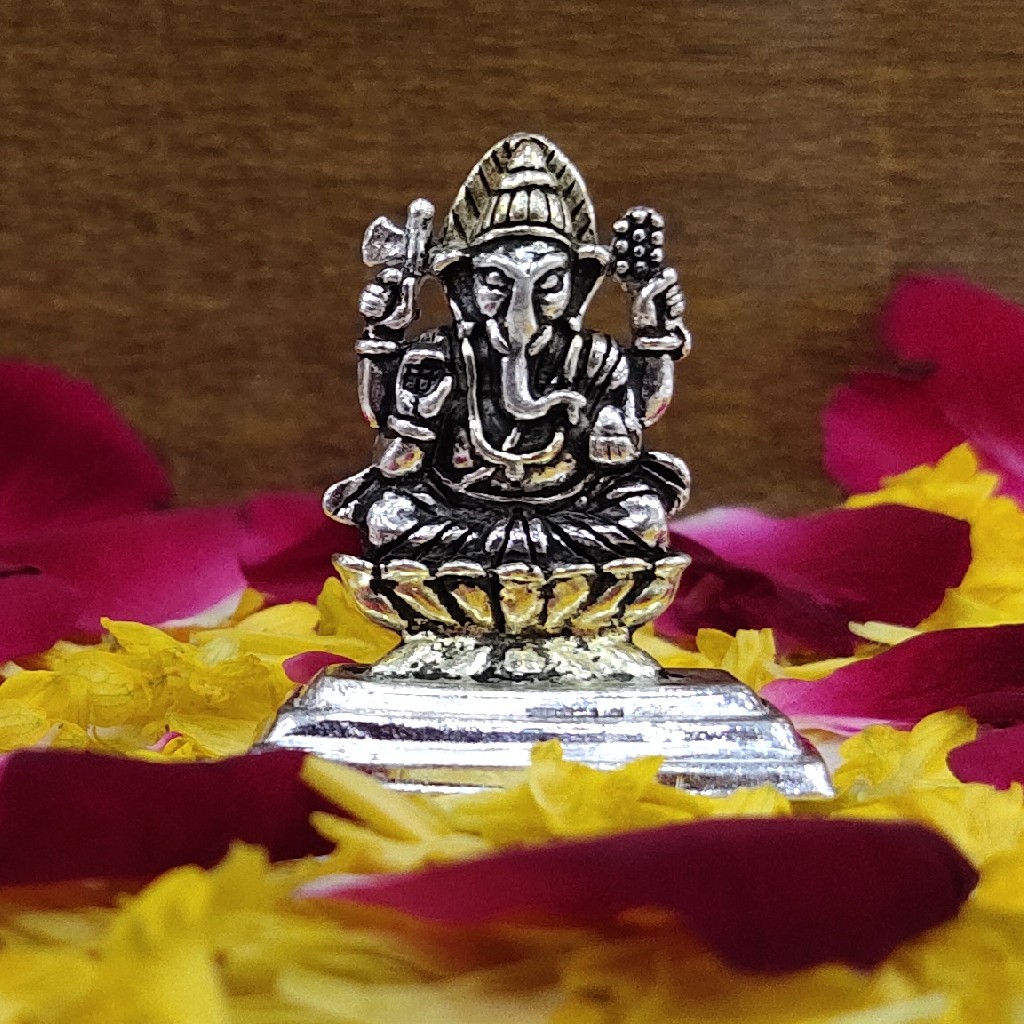 Silver Ganesh Ji oxidized plated Murti (solid) - Image 2