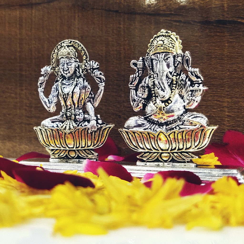 Silver oxidized Ganesh Ji-Lakshmi Ji Murti (solid) - Image 3