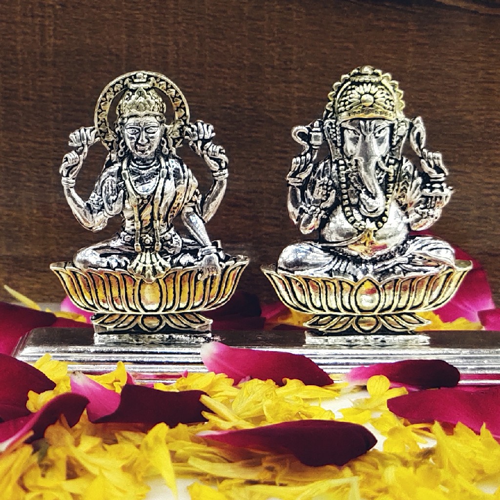 Silver oxidized Ganesh Ji-Lakshmi Ji Murti (solid) - Image 2