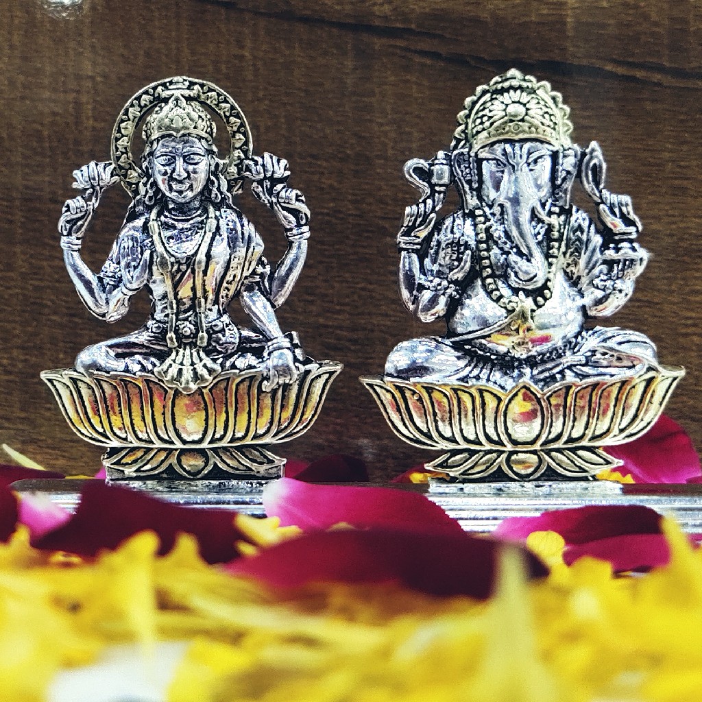Silver oxidized Ganesh Ji-Lakshmi Ji Murti (solid)