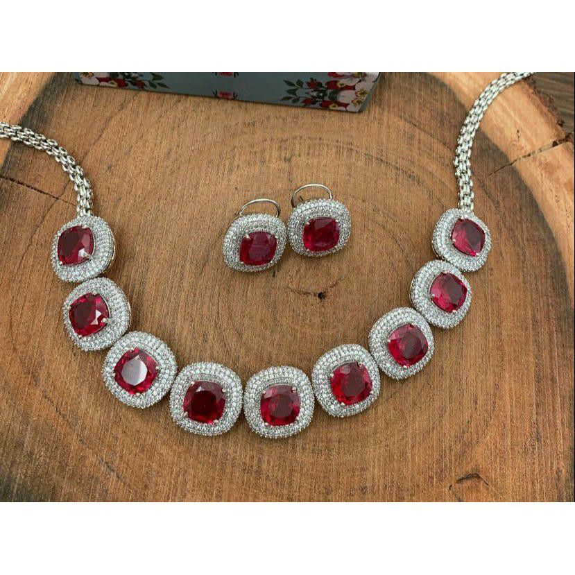 Pink Stone Diamond Necklace Set