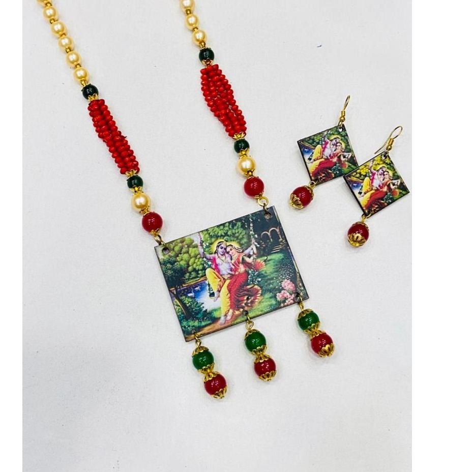 Light Weight Radha kishan  Long Artificial Necklace Set