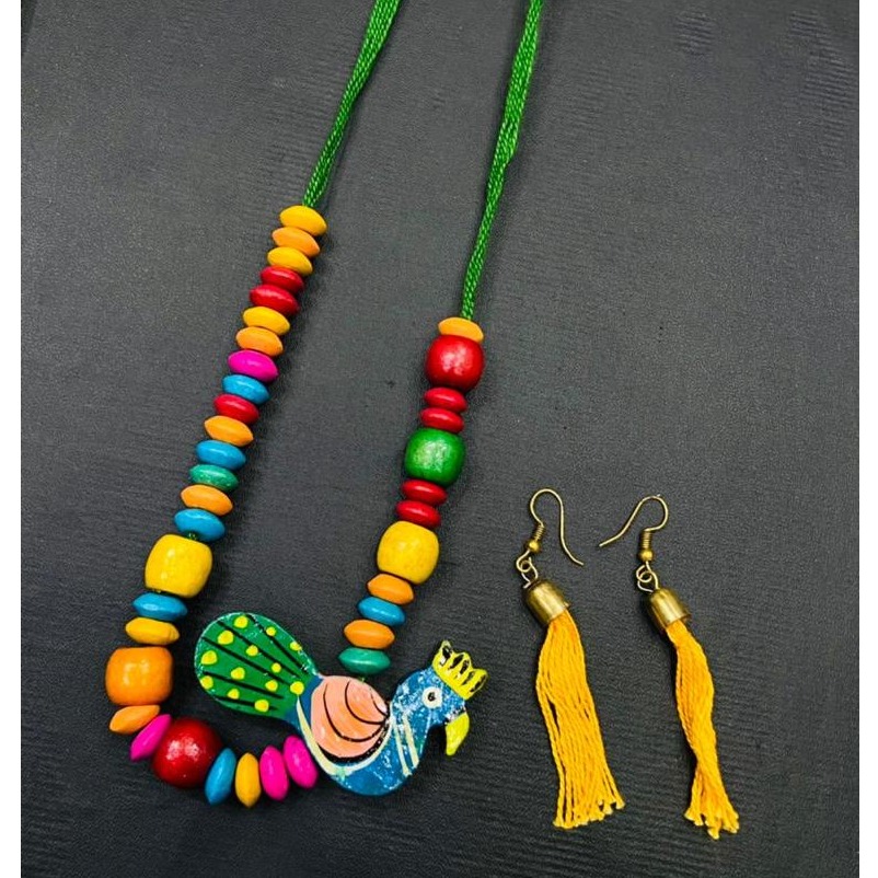 Long Peacock Design  Artificial Necklace Set