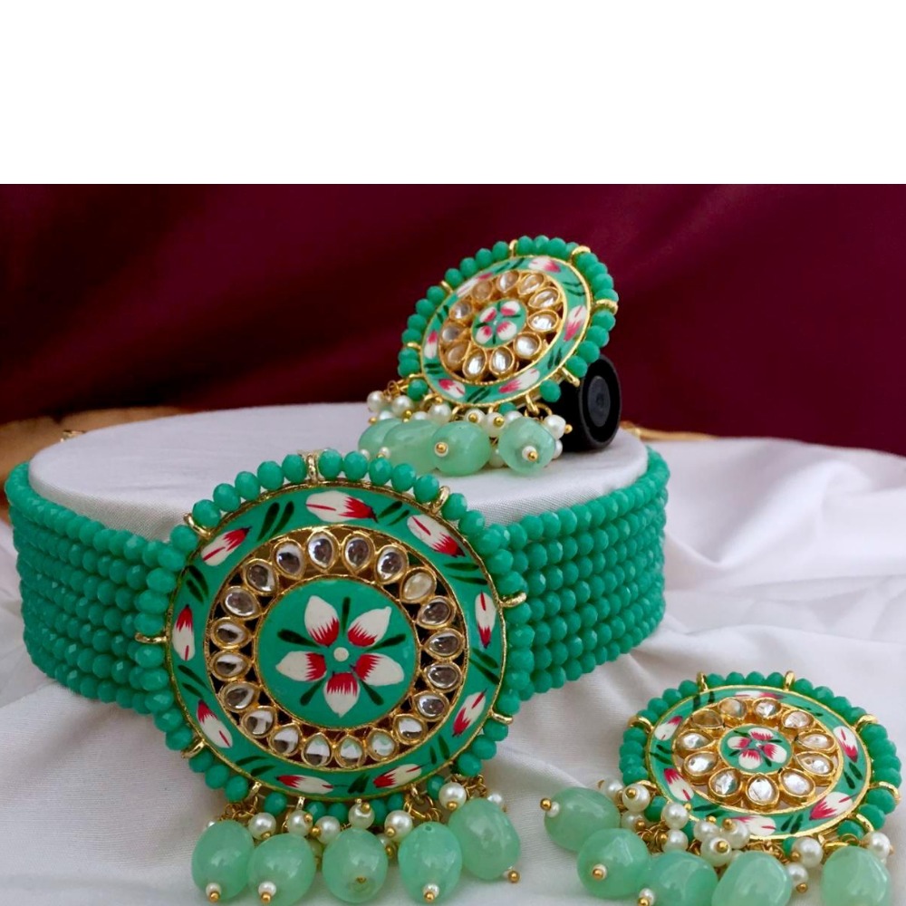 Green Crystal Moti Artificial Necklace Set